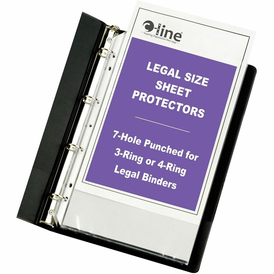 C-Line Heavyweight Poly Sheet Protectors - Legal Size, 7-Hole Punched for 3-Ring  or 4-Ring Binders, Clear, Top Loading, 14 x 8-1/2, 50/BX, 62047