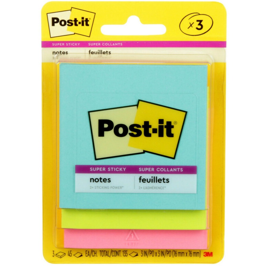 Post-it® Super Sticky Notes, Assorted Colours, 76 mm x 76 mm