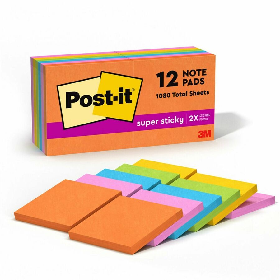 Post-it Notes Super Sticky Pads in Miami Colors, 4 x 6, 90/Pad, 3
