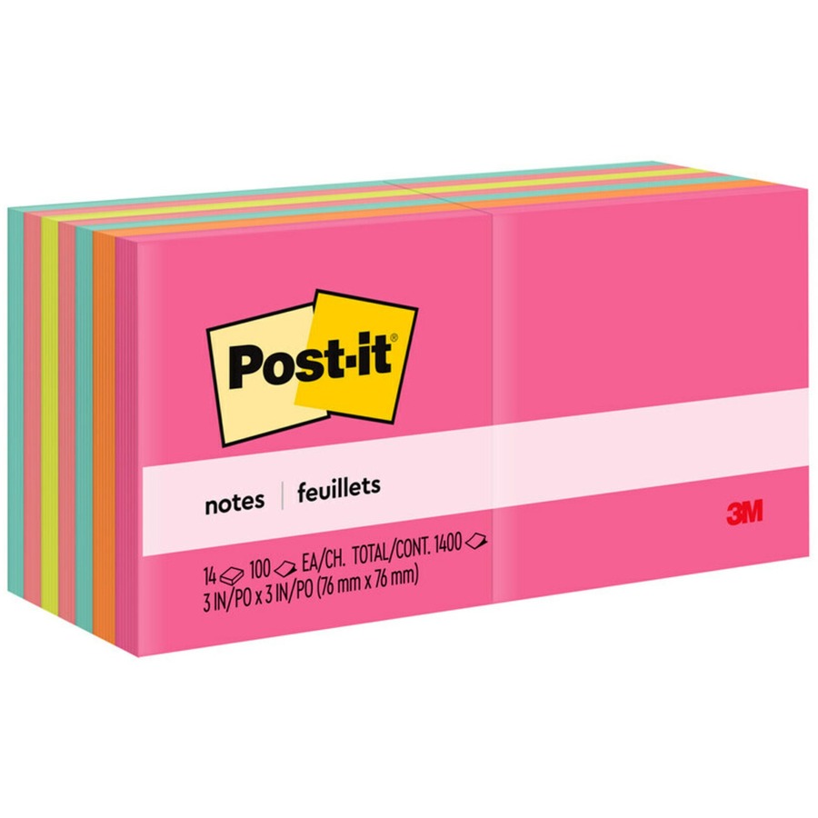 Post-it Super Sticky Notes, 3x3 in, 6 Pads/Pack, 90 Sheets/Pad,  Exclusive Bright Color Collection, Aqua Splash, Acid Lime, Tropical Pink
