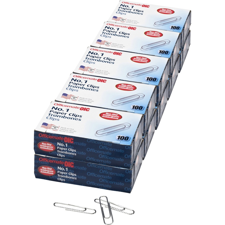 Officemate Nonskid Paper Clips - No. 1 - 1.8 Length x 0.5 Width