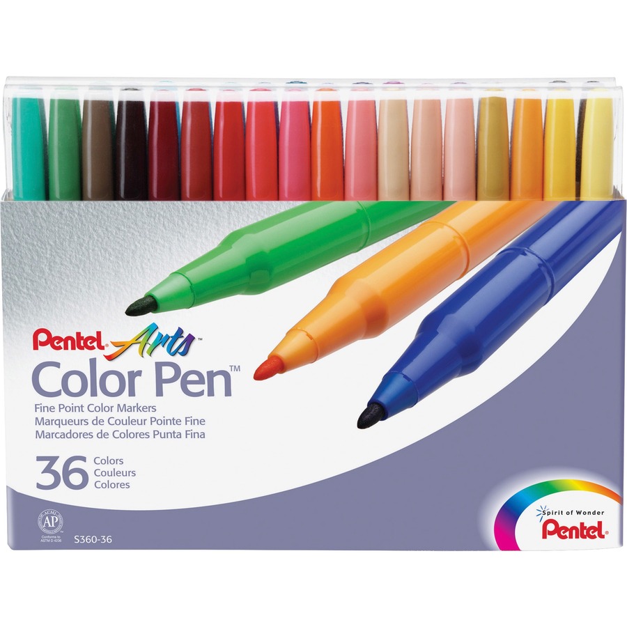 Pentel Arts Fine Point Color Pen Markers - Assorted Water Based Ink - 36 /  Set - Kopy Kat Office