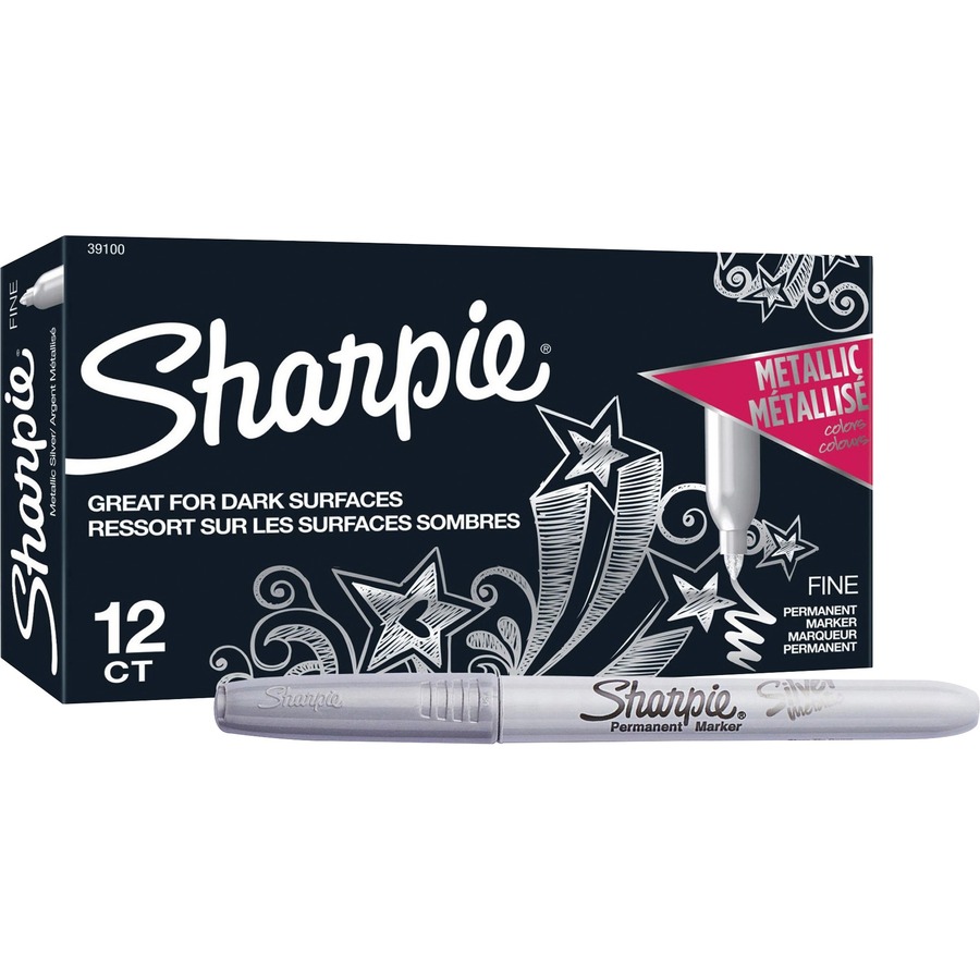 Sharpie Metallic Permanent Markers, Fine Point, Silver, 12 Count