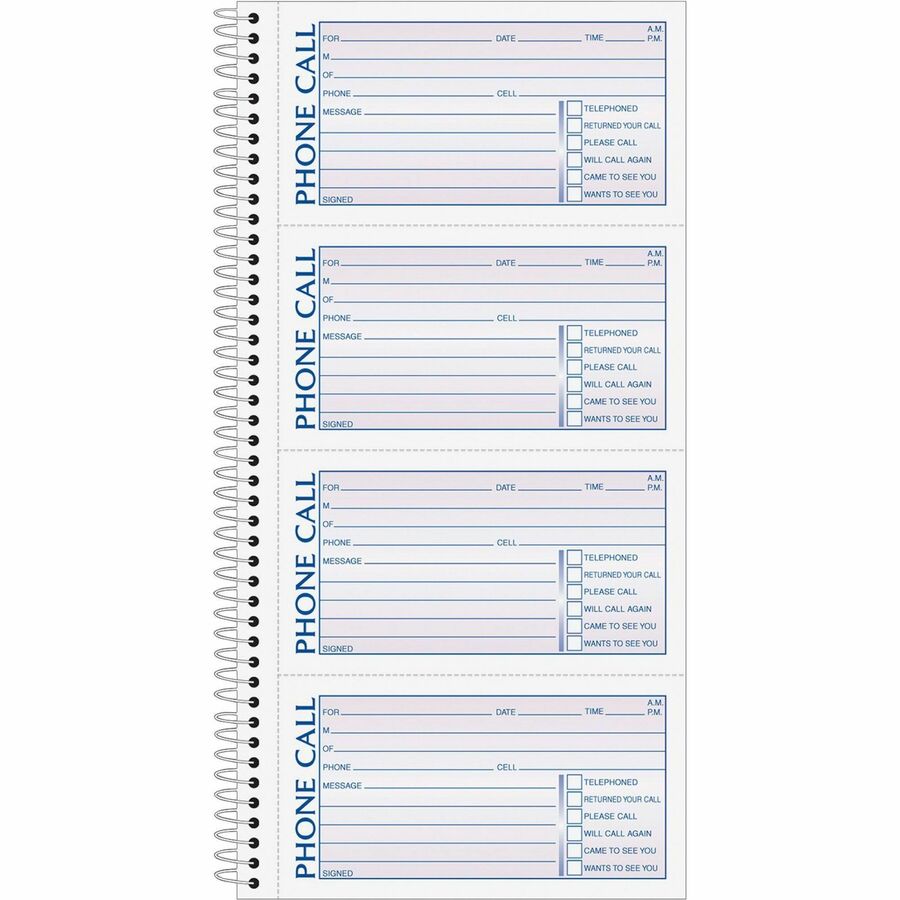 TOPS Phone Message Book, 2-Part Carbonless Copy, Spiral Bound ...