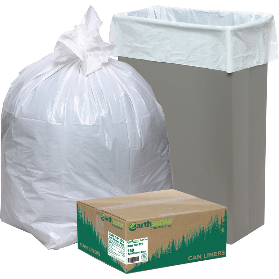 Earthsense Commercial Tall Kitchen Bags, 13 Gallon, Recycled
