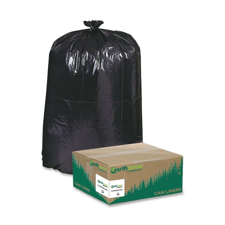 Earthsense Commercial Trash Bags, 60 Gallon, Recycled - Plastic -  100/Carton - Black 