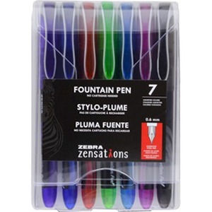 Zebra Pen Fountain Pen 7pk Assorted - Medium Pen Point - Assorted - Plastic Barrel - Stainless Steel Tip - 7 / Pack