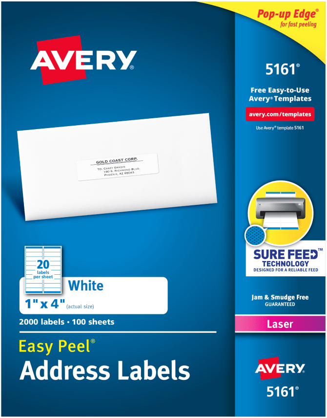 Avery® Easy Peel® Address Labels, Sure Feed™ Technology, Permanent Adhesive, 1