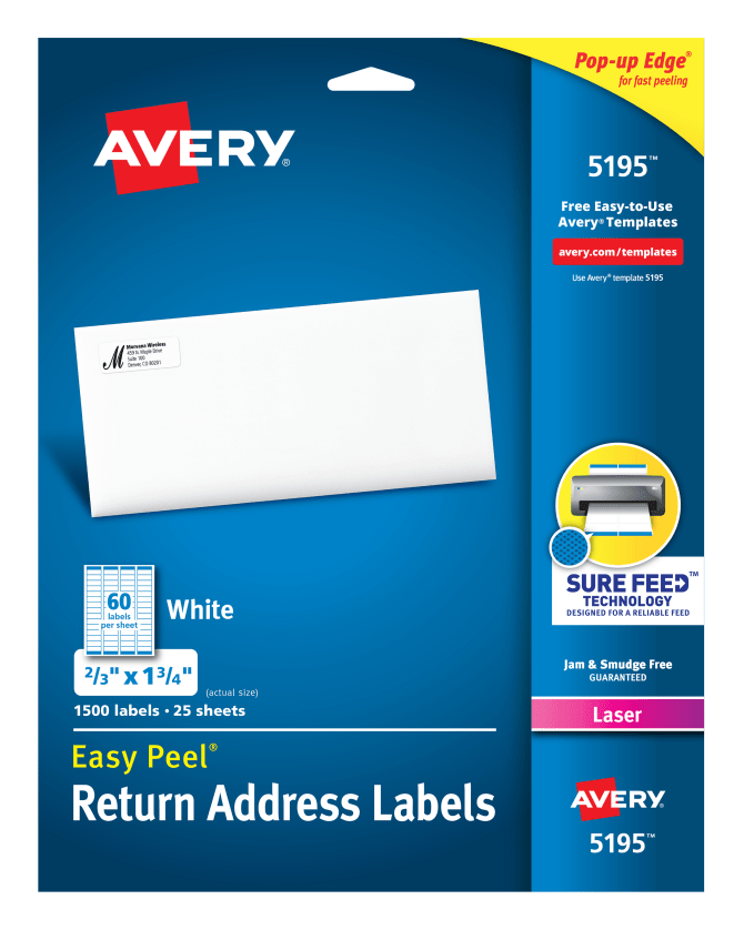 Avery® Easy Peel® Return Address Labels, Sure Feed™ Technology, Permanent Adhesive, 2/3