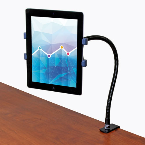The gooseneck clamp stand lets you use your tablet handsfree and at your preferred viewing angle