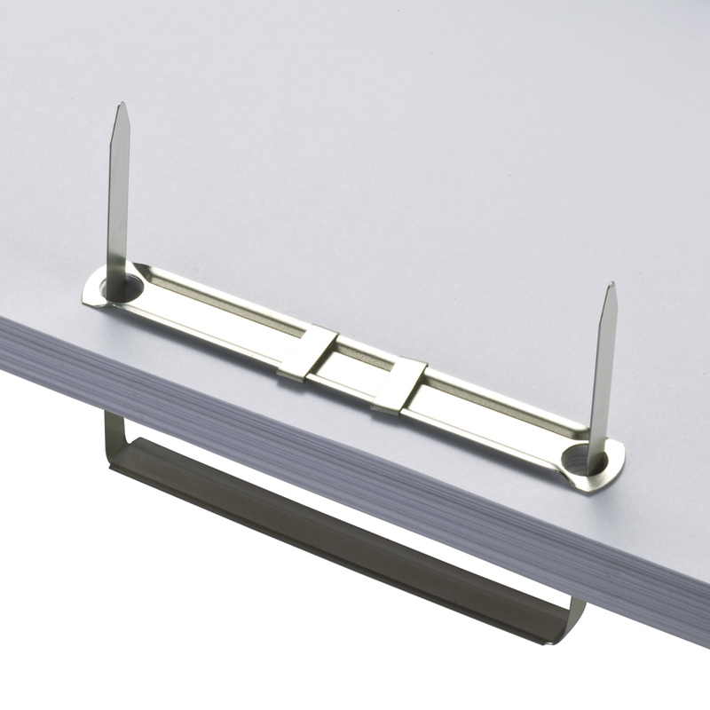 Fasteners neatly and compactly bind papers for convenient access.
