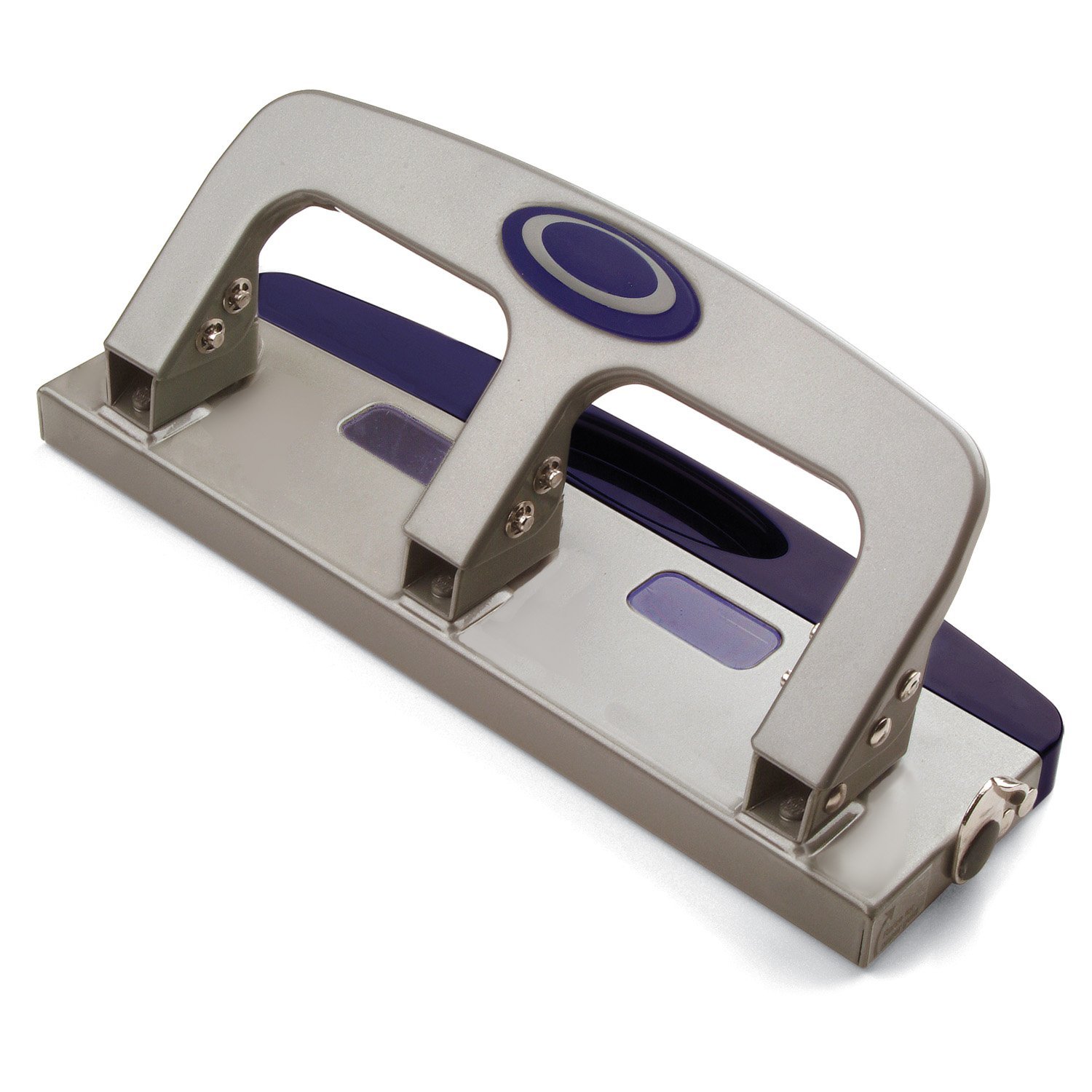Deluxe Medium Duty 3-Hole Punch with Chip Drawer, Silver and Navy, 20-Sheet Capacity 