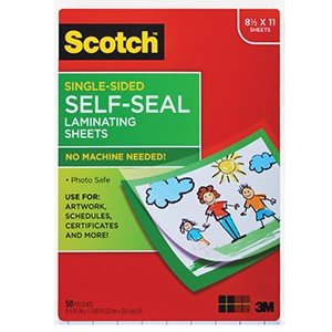 3M Comm Self-Sealing Laminating Sheets, 6 mil, 9.06 x 11.63, Gloss Clear, 10/Pack - Each