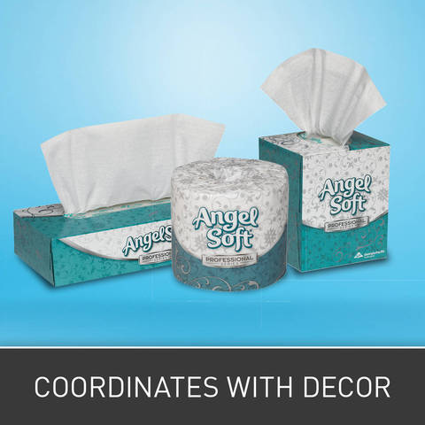 Clean, upscale packaging designed to coordinate with any d馗or. Combine with Angel Soft Professional Series Facial Tissue for an elegant, professional look.
