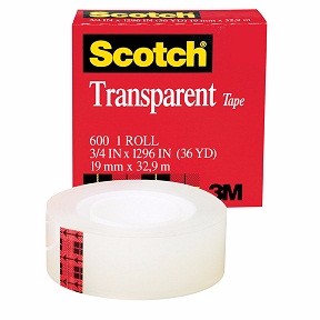 3M Scotch Transparent Tape, 3 Core, 0.75 x 2592