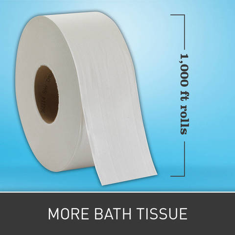  Jumbo-sized roll delivers 1,000 feet of 2-ply tissue to help reduce labor costs with fewer roll changes required. 