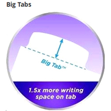 Add more information on your tabs with 50% more writing space than standard tabs.