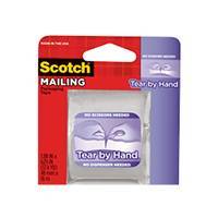 <b>Scotch® Tear By Hand Mailing Packaging Tape.</b></br>Tears easily.</br>Tears straight and easily without a
dispenser or scissors.</br>Ideal for mailing,
moving and package sealing.</br>It's a great
way to protect shipping labels.