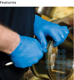  These blue nitrile gloves feature a beaded cuff for easy donning and textured fingertips for greater dexterity and grip. 