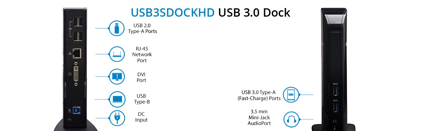 StarTech.com USB3SDOCKHD  StarTech.com Docking Station USB 3.0 de 2  Monitores para Portátil - HDMI y DVI/VGA - Hub Ladrón 6x USB-A - GbE -  Audio - Replicador de Puertos Universal USB-A 