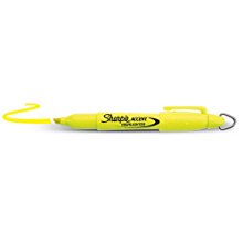 <b> Sharpie Mini Highlighter </b></br> At half the size of normal Sharpie highlighters, the Sharpie Mini is perfect for your on-the-go needs. Just use the convenient cap ring to attach the Mini to your bag, binder or keychain and you’re ready to go. Available in 5 bold, see-through colors. 