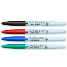 <b> Expo Vis-à-Vis Wet Erase Markers </b></br> Expo Vis-à-Vis Wet Erase Markers stay in place on transparencies, laminated cards and whiteboards, so you can leave messages up for as long as you need, and then erase them with a damp cloth and start again. 