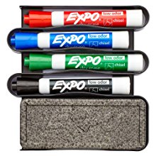 <b> Expo Accessories </b></br> Expo carries whiteboard erasers and marker caddies in a variety of styles and sizes to suit your needs. Stock up on AP certified liquid cleaner, microfiber cleaning cloths and towelettes so you can make a mess and then wipe the slate clean again and again. 