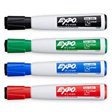 <b> Expo Magnetic Dry Erase Markers with Eraser </b></br> Expo Magnetic Dry Erase Markers with Eraser have an integrated magnet for convenient storage on metal surfaces and a handy eraser on the cap. They also feature low-odor, quick-drying ink that’s perfect for the office and classroom. 