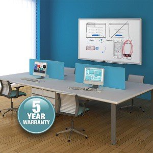 Standard magnetic dry erase board has a smooth durable surface that stands up to moderate use