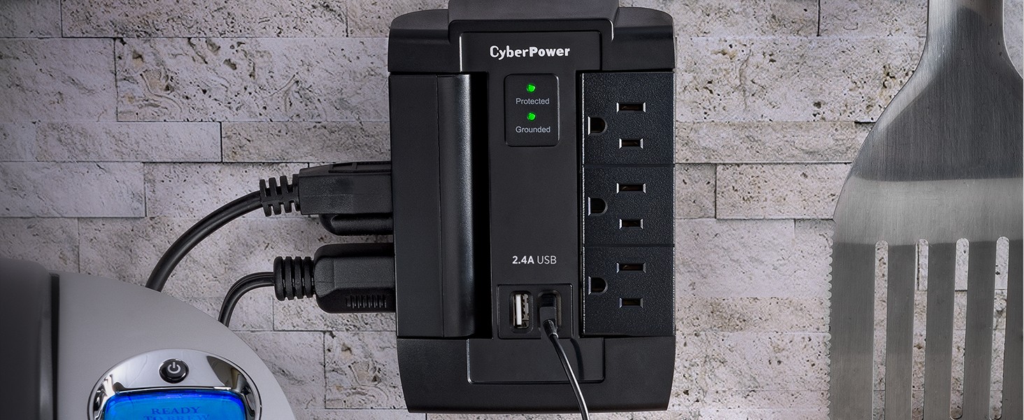 CYBERPOWER PRO SURGE PROTECTOR 6 OUTLET W/2.1A USB PORTS SWIVEL WALL