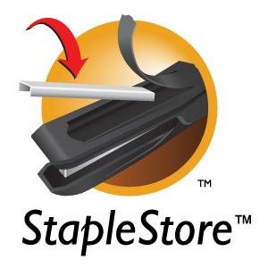 <p><b>Staple Storage Compartment</b></p><p>Without adding bulk, a rubber flap on the underside of the stapler hides a storage compartment for extra staples -- no more digging through desk drawers.</p> 