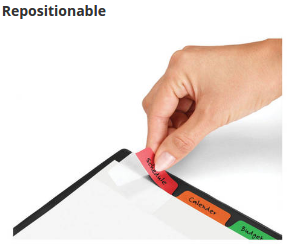 Tabs stick securely and remove easily, but hold strong enough to turn pages.
