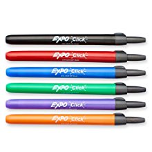 <b> Expo Click Dry Erase Markers </b></br> Simply click and start writing with Expo Clickable Dry Erase Markers. The unique design means no lost caps while the Safety Seal valve keeps ink from drying out for smooth writing and vibrant color every time. 