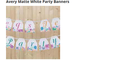 This banner is made from heavyweight cardstock and includes pre-punched holes and white ribbon for hanging.