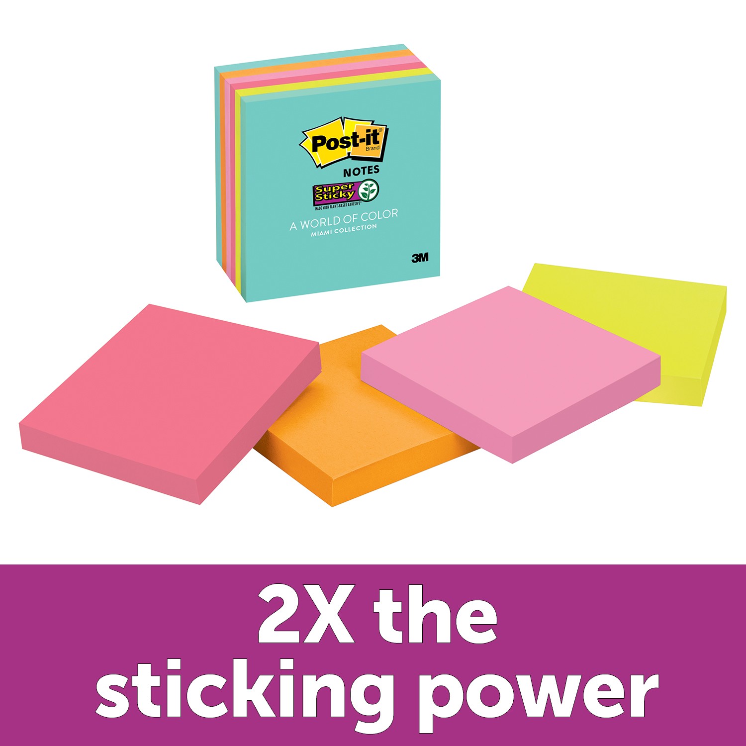 Post-it® Notes Super Sticky Pads in Energy Boost Collection Colors, 3 x  3, 90 Sheets/Pad, 12 Pads/Pack