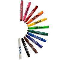 <b> Twist to Open </b></br> Innovative twist design eliminates the need to stop and sharpen while the hard plastic body reduces crayon breakage. 