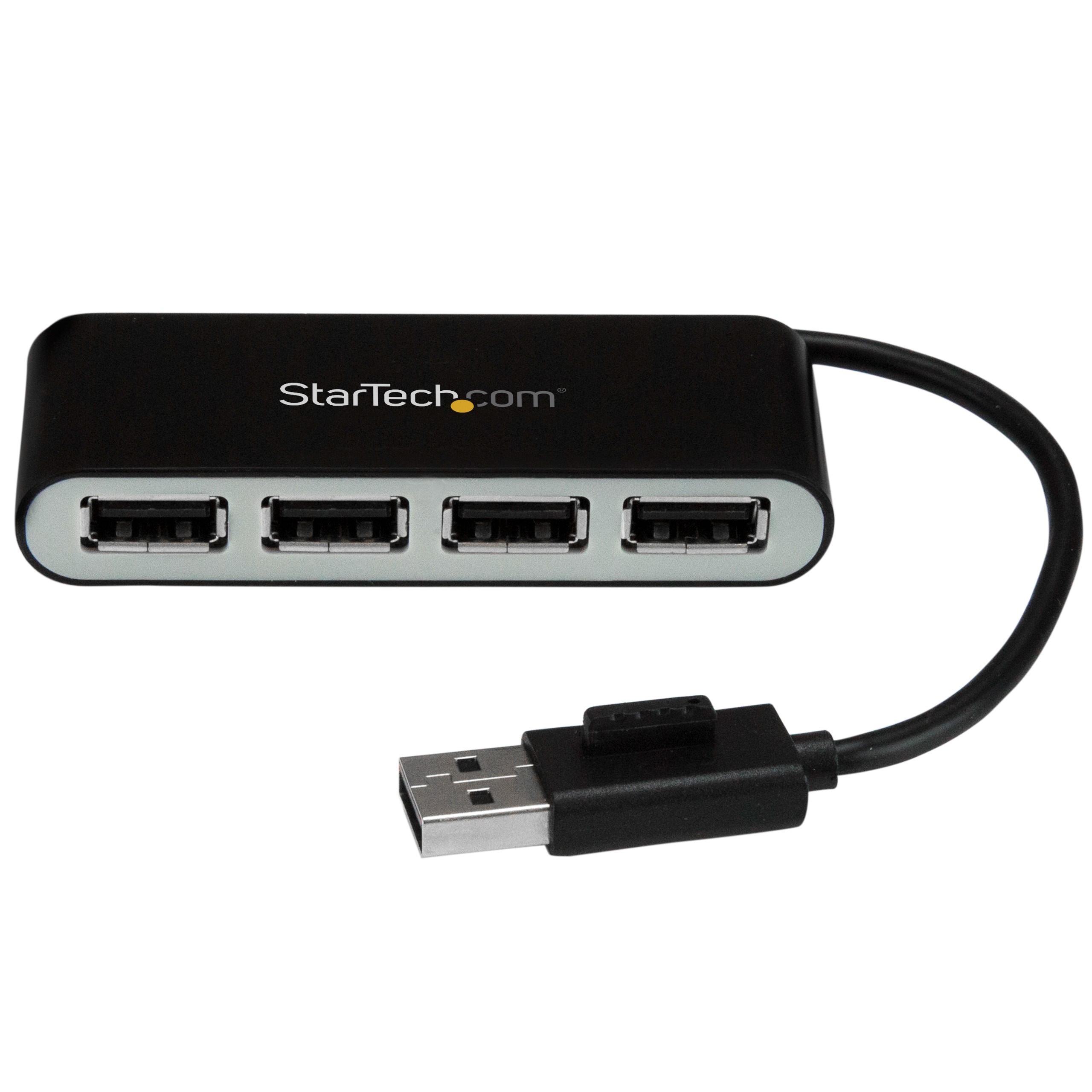Startech ST4200MINI2 4-Port Portable USB 2.0 Hub with Built in Cable, Black
