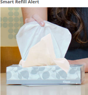 You'll know when you need to refill the Kleenex facial tissue box. The last 10 tissues are cream (instead of white), so you'll know it's almost time to provide a new box.