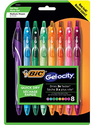 BIC Gelocity Quick Dry Fashion Retractable Gel Pens, Medium Point (0.7mm),  8-Count Gel Pen Set, Colored Gel Pens With Full-Length Grip