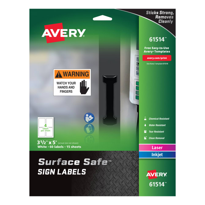 Avery® Surface Safe® Sign Labels, 3-1/2