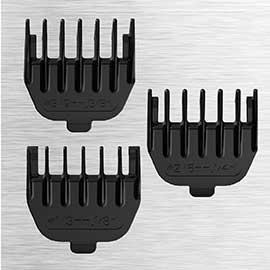 <b>3 BEARD AND STUBBLE COMBS</b></br>Trim your facial hair to the exact length you want with three snap-on combs.