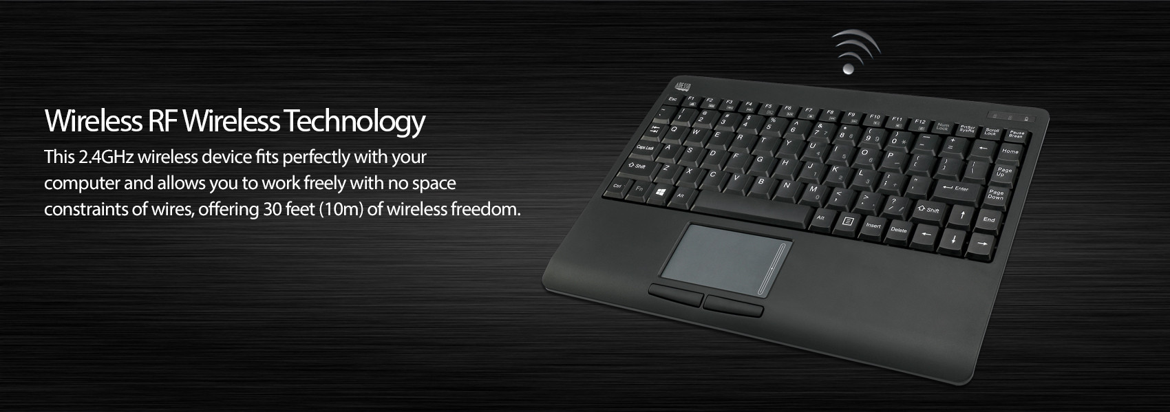 Adesso WKB-4110UB 2.4ghz Rf Mini Wireless Keyboard With Glidepoint Touchpad 