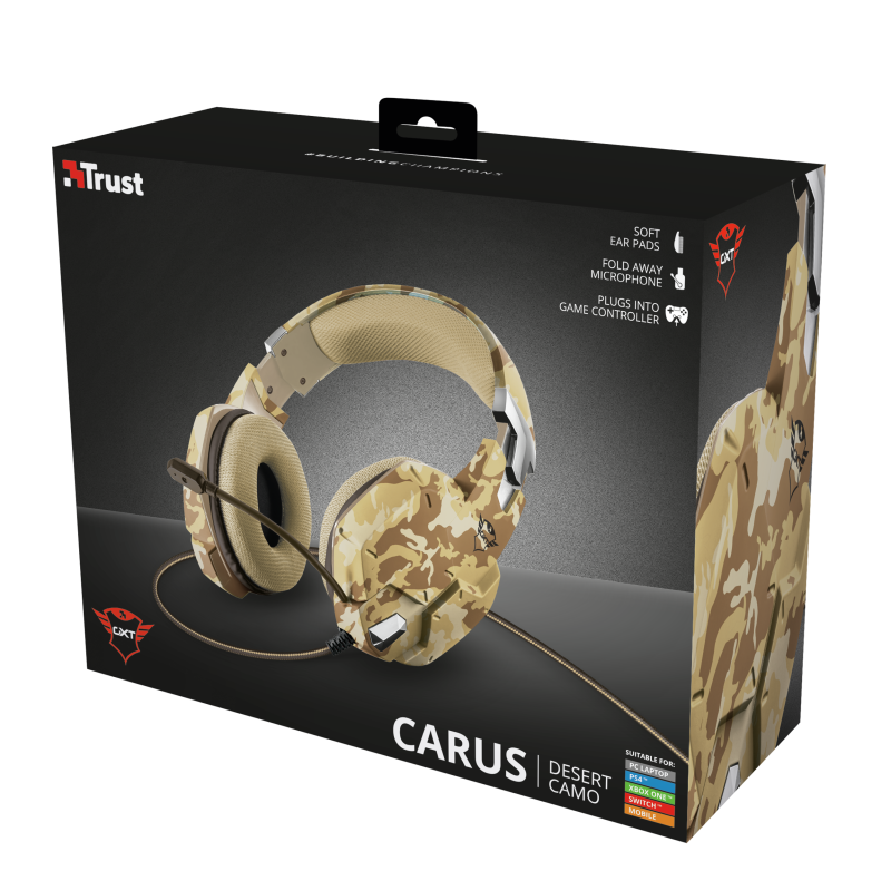 Trust Gxt 322d Carus Gaming Headset Desert Camo Mesh Padded With Flexible Microphone And Powerful Bass Newegg Com