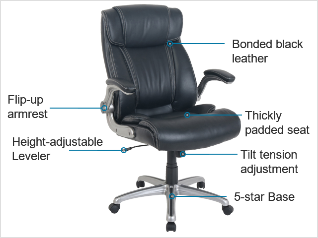 SOHO Flip Armrest High-back Leather Chair - Black Bonded LLR81803