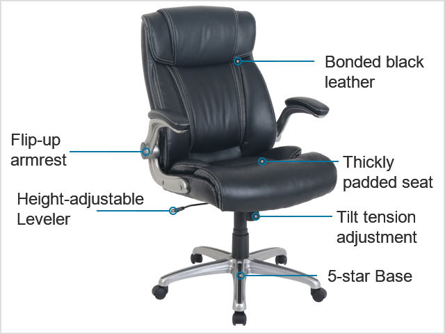 Black Bonded Leather Soft Padded Ergonomic Office Chair - PLUSH-ERGO –  Order Office Furniture