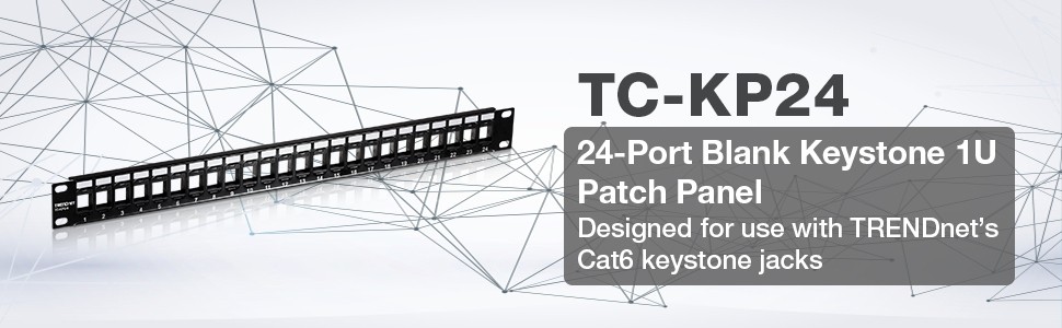TRENDnet 24-Port Blank Keystone 1U Patch Panel, 1U 19 Metal Rackmount  Housing, Recommended With TC-K25C6 & TC-K50C6 Cat6 Keystone Jacks (Sold