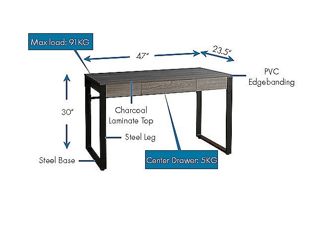 47 x 23.5 x 30 Charcoal,Powder Coated Base Lorell SOHO Table Desk 