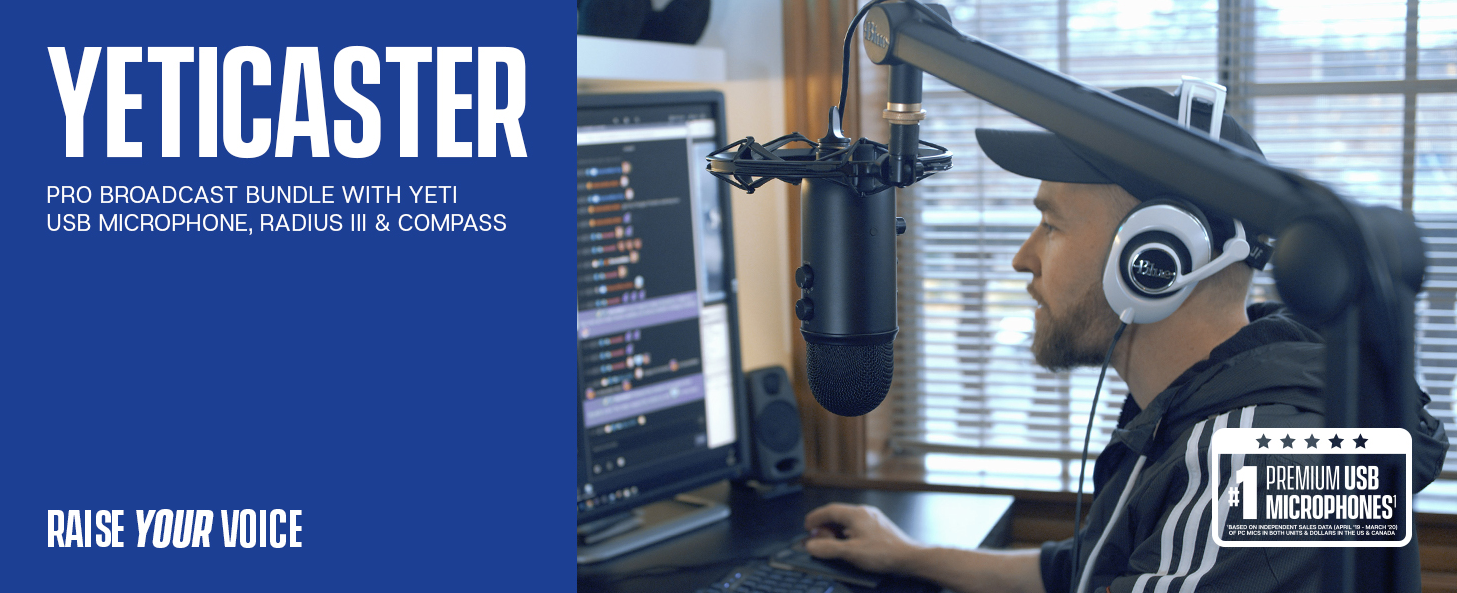 Blue 988000107 Yeticaster Microphone, Wired Electret Condenser, Black