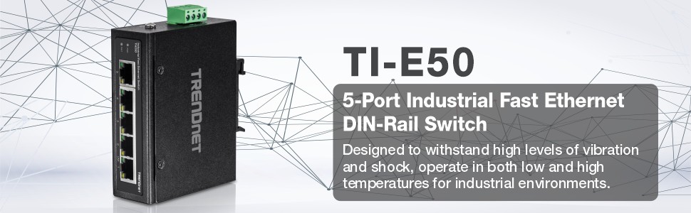 Switch Rail DIN Fast Ethernet PoE+ industriel à 5 ports - TRENDnet TI-PE50