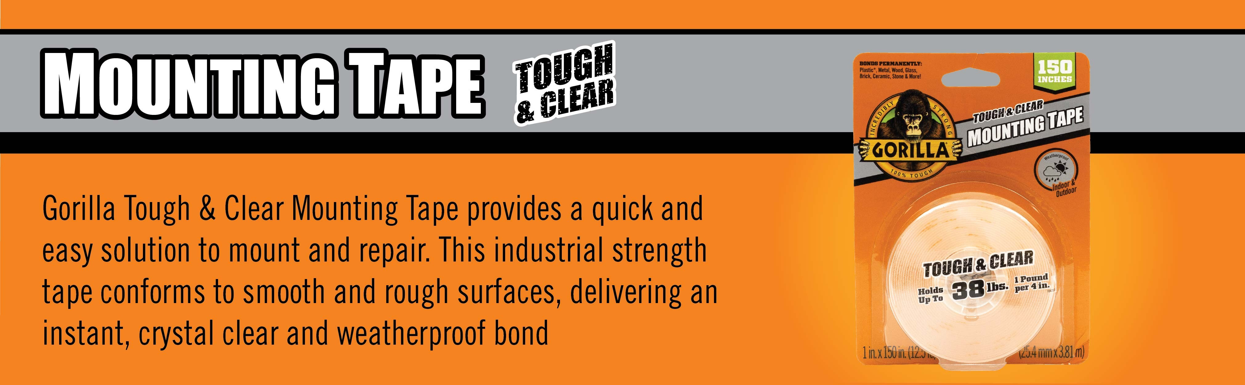 Gorilla Tough & Clear Mounting Tape - 12.50 ft Length x 1 Width